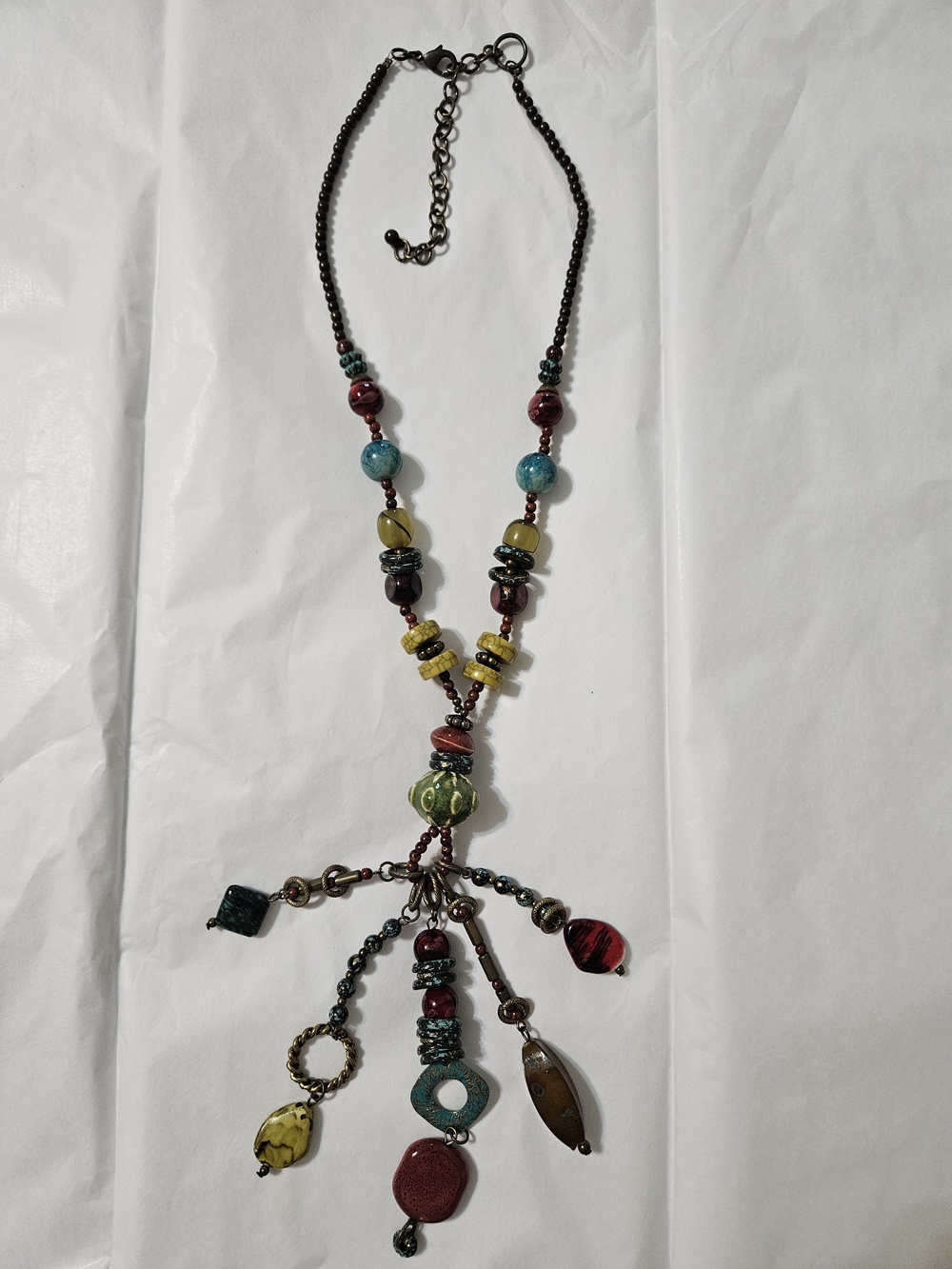 Multicolor Beaded Boho Charm Necklace - Unbranded